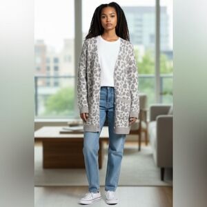 UGG‎ Tomara Animal Print Oversized Wool Blend Cardigan Sweater Sz S $198